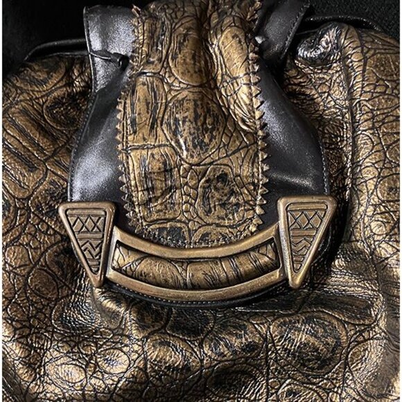 Vintage Sharif 80s croc-embossed metallic Leather Crossbody Clutch"dumpling" bag - Picture 4 of 4